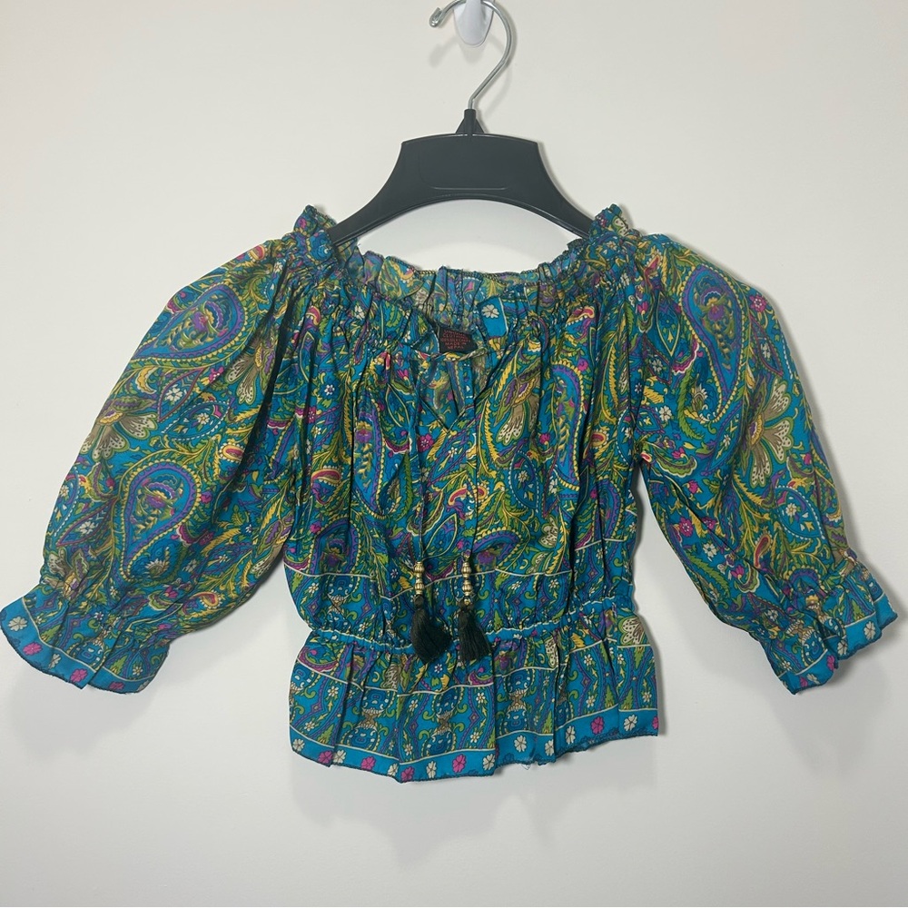 NEW Boho Turquoise Paisley Off-Shoulder Blouse